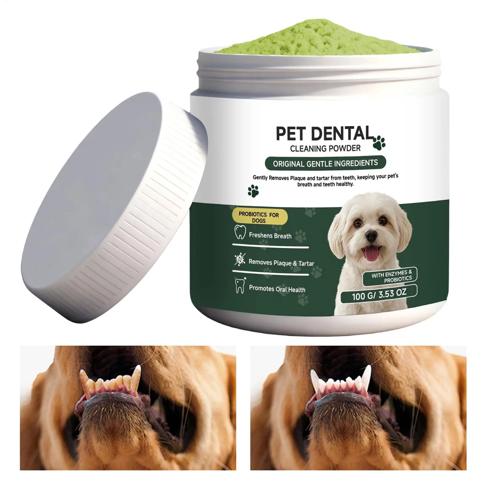 Dog Dental Powder, Dog Teeth Cleaning Powder, Removes Plaque and Tartar, Probiotic Breath Freshener 1005012833018585