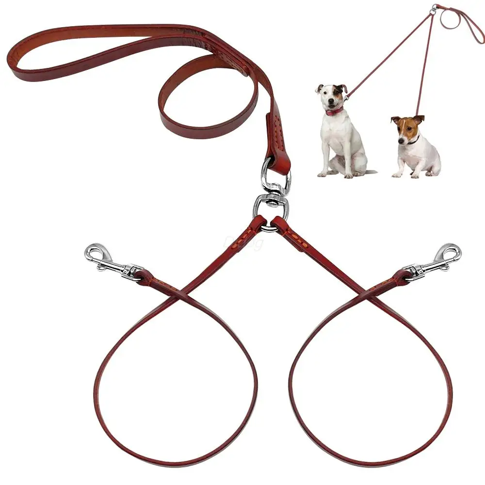 Double Dog Leash for Two Small Dogs Puppy Leather Notangle Dual Leash Coupler Strength Tested 32756721371
