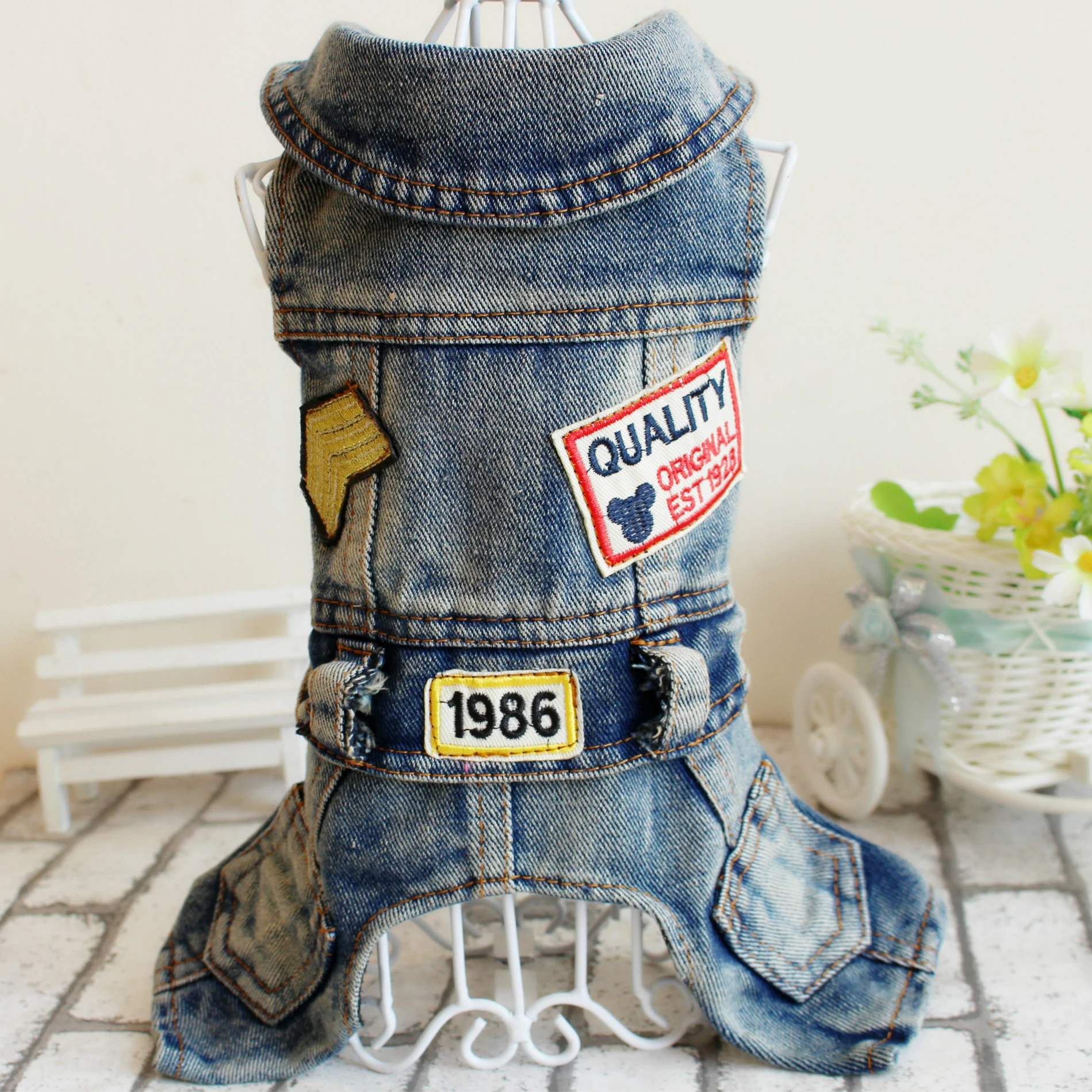 Retro Denim Overalls for Dogs, Four Legs Dog Jumpsuit for Chihuahua, Cowboy Puppy 32807963476