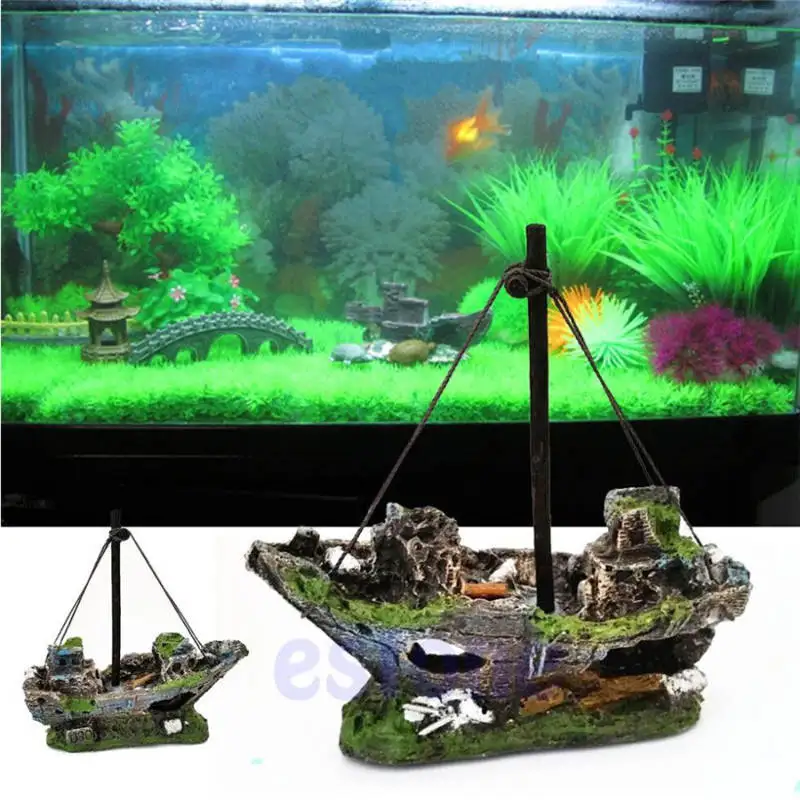 Wreck Sunk Ship Aquarium Ornament Sailing Boat Destroyer Fish Tank Cave Decor Landscape Decor Fish 32826327544
