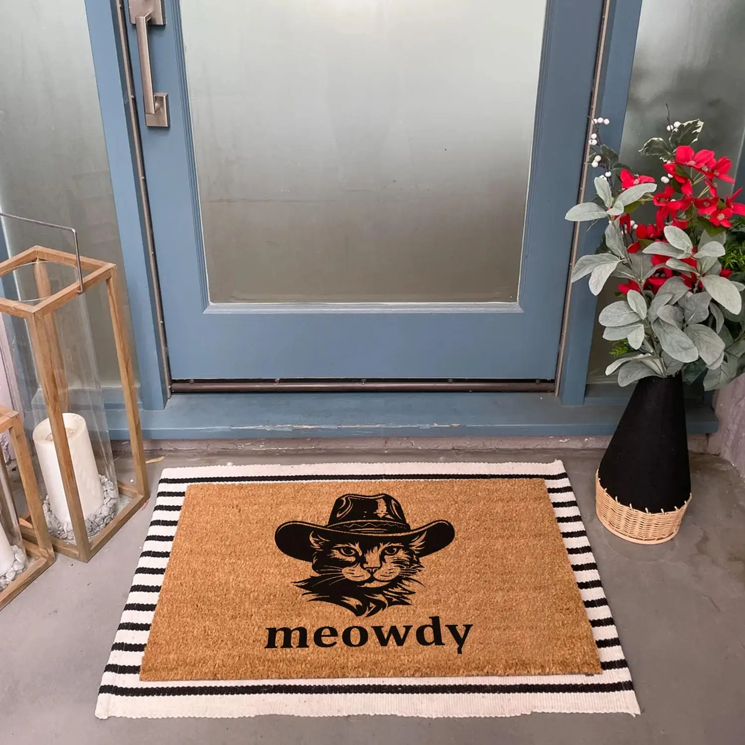 Cat Wearing Cowboy Hat Door Mats Waterproof Rubber Backing 32829146406