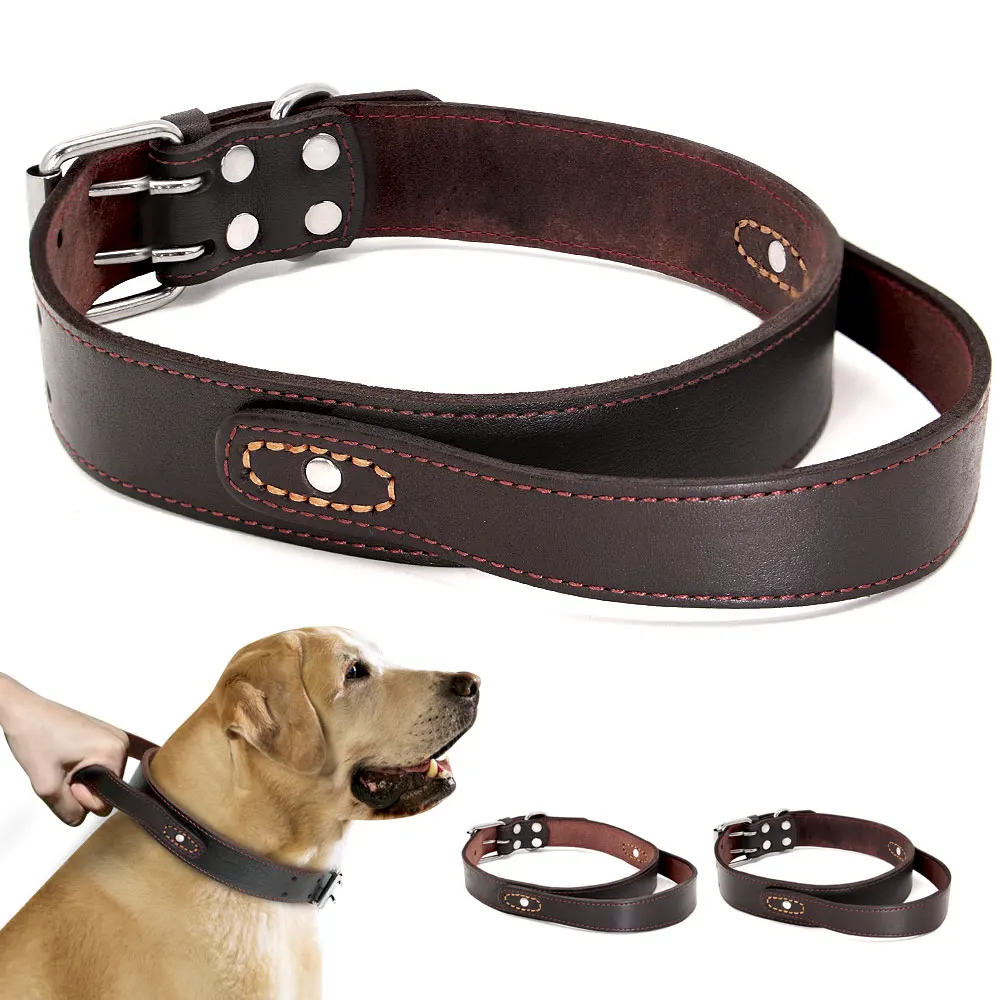 Genuine Leather Dog Collar Durable Real Leather Training Collars for Medium Large Dogs Pets Pitbull 32829715570