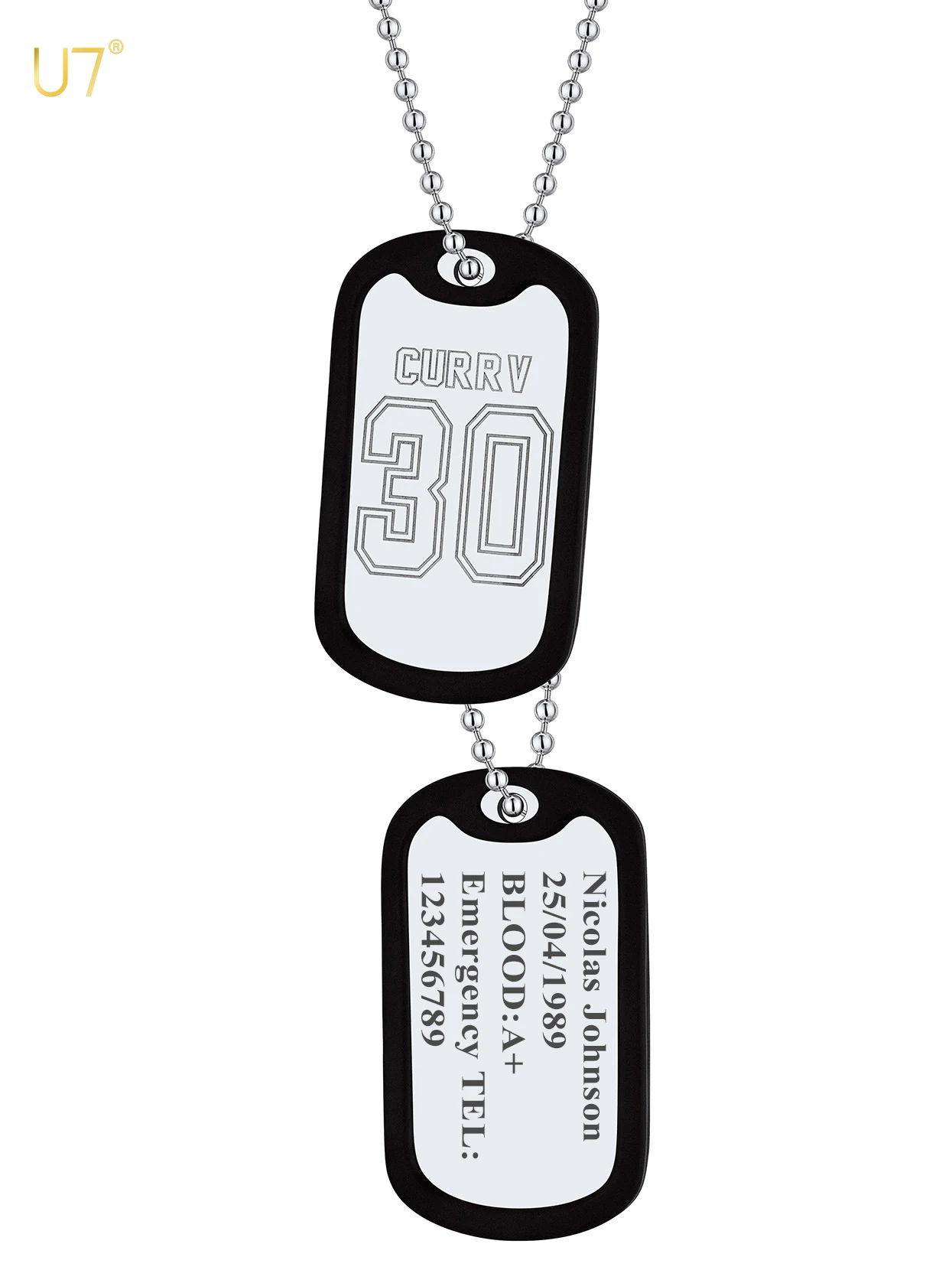 U7 Custom ID Tag Pendant Stainless Steel Laser Engrave Text Quote Jewelry Military Dog Tags 32832179671