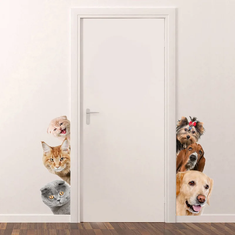 Funny 3D Cat Dog Door Wall Sticker for Kids Room Bedroom Home Decor Background Art Decals 32853702940
