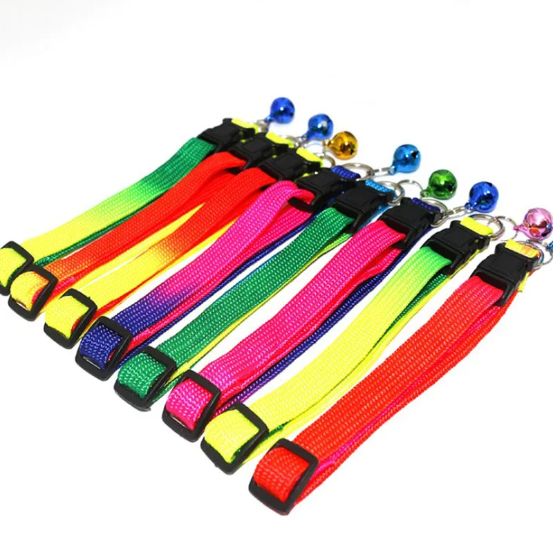 Nylon Dog Cat Collar Colorful Rainbow Adjustable Pet Collars for Dog with Bell 32868153701