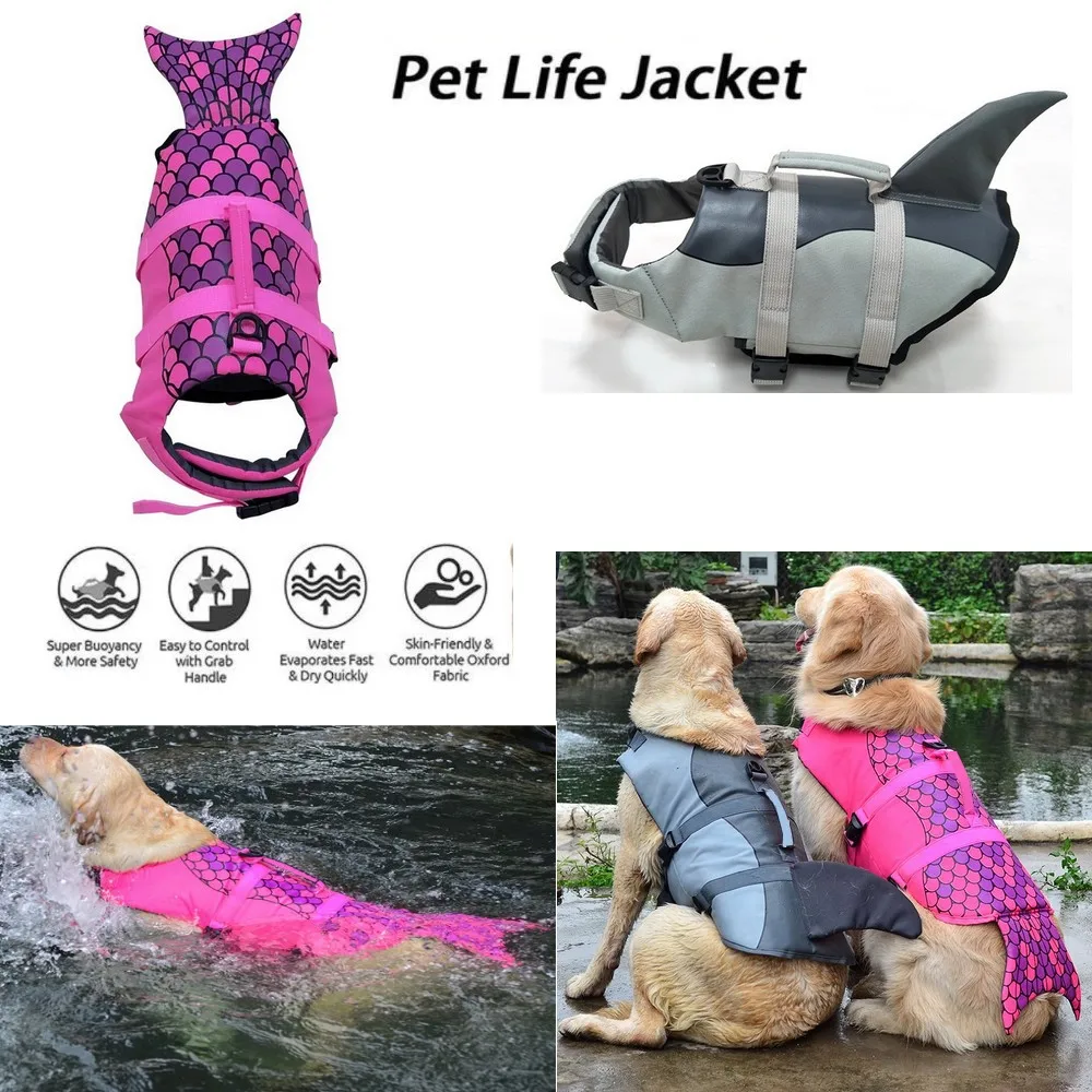 Pet Dog Life Jacket Vest Clothes Life Vest Collar Harness Dog Swimming Summer Swimwear Mermaid 32877177787