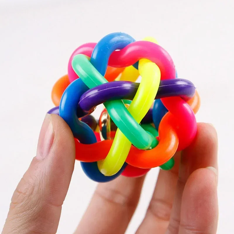 Cute Dog Toys Interactive Pet Dog Ball Toy Cat Toy with Small Bell Rainbow Dogs Toys Pets Chewing 32879526830