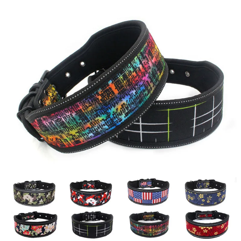 Large Dog Collar Reflective Padded Fashion Printed Adjustable Nylon Pet Collar 32913249605