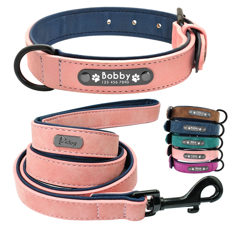 Leather Dog Collar Leash Custom Durable Leather Pet Collars and Leashes Walking Leads Strap 32914648747