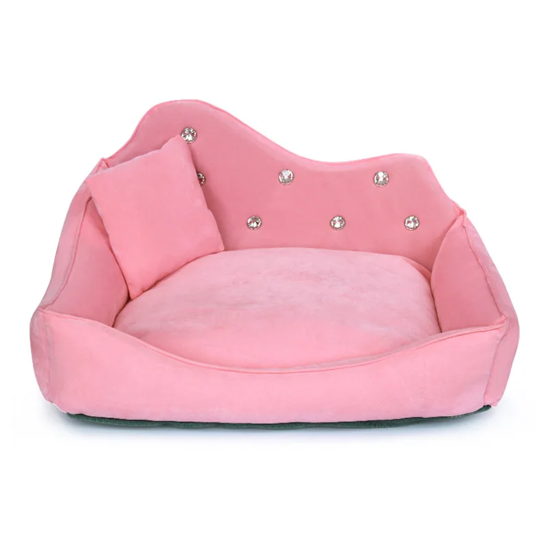 Luxury Dog Sofa Pink Gray Rhinestone Pet Bed Cover Mat Princess Cat for Small Medium Puppy Animal 32923003119