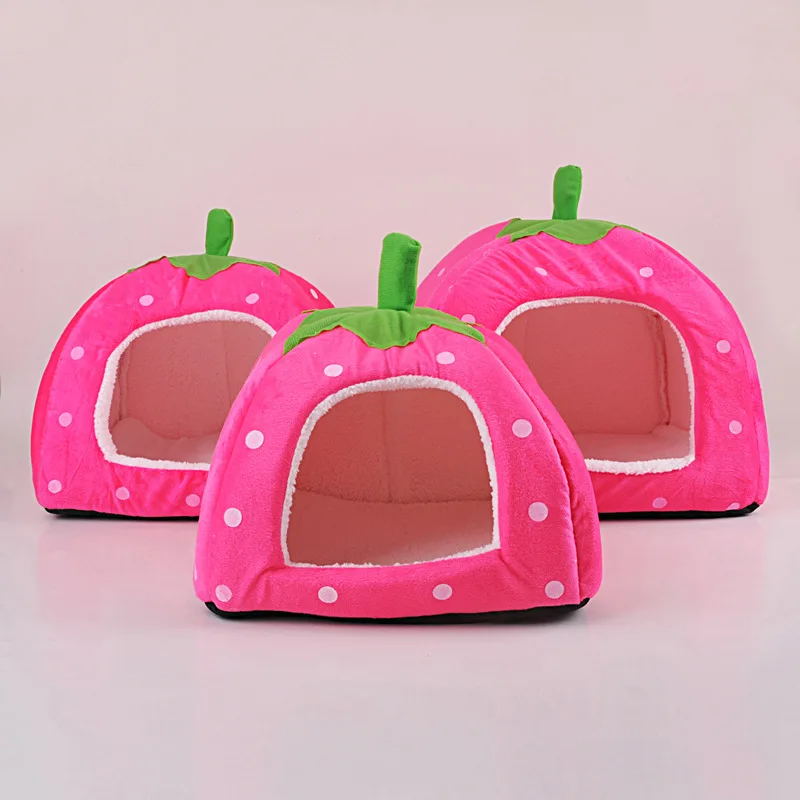 Soft Cat House Foldable Leopard Strawberry Shape Lovely Dog Bed Warm Puppy Kitten Bed Tent Cute Pet 32928184548