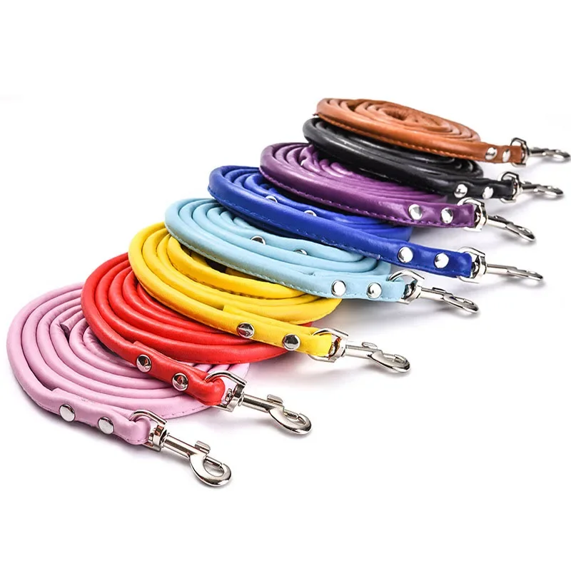 Soft Leather Puppy Dog Leash for Walking and Training 120*1.0cm PU Small Cat Black Red Blue Yellow 32968678844