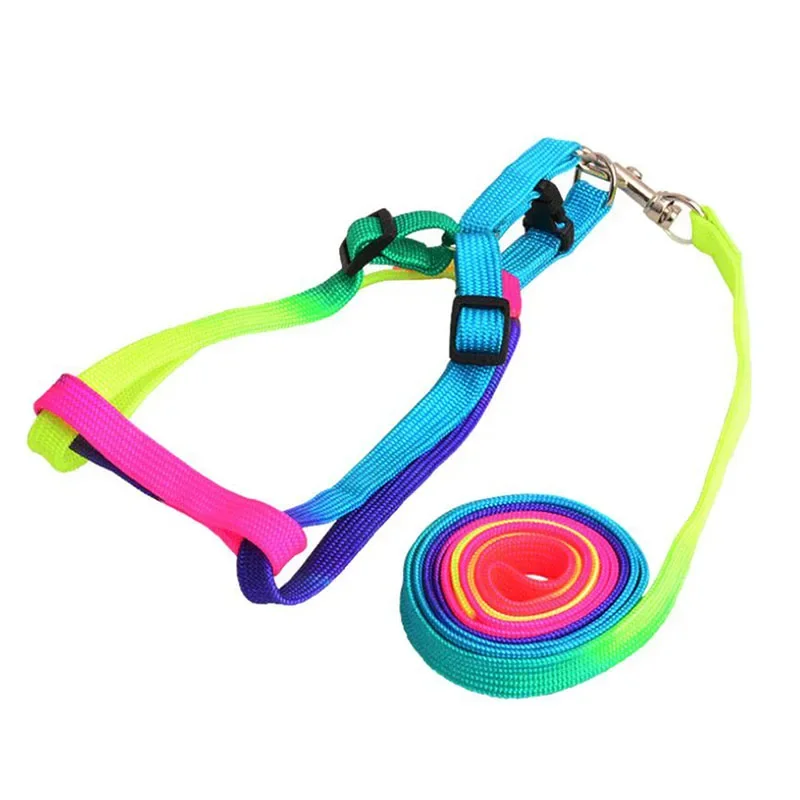 Nylon Rainbow Pet Dog Collar Harness Leash Soft Walking Harness Lead Colorful and Durable Traction 32978975277