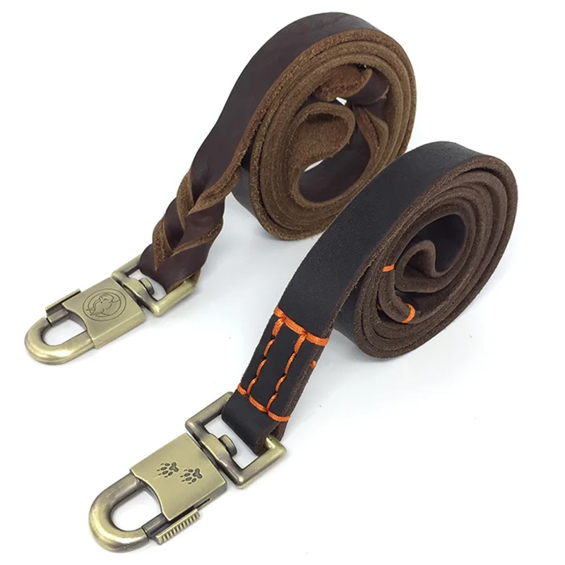 " Wide Brown Genuine Leather Dog Leash Heavy and Duty Real Leather Large Dog Training Leash 33027101703