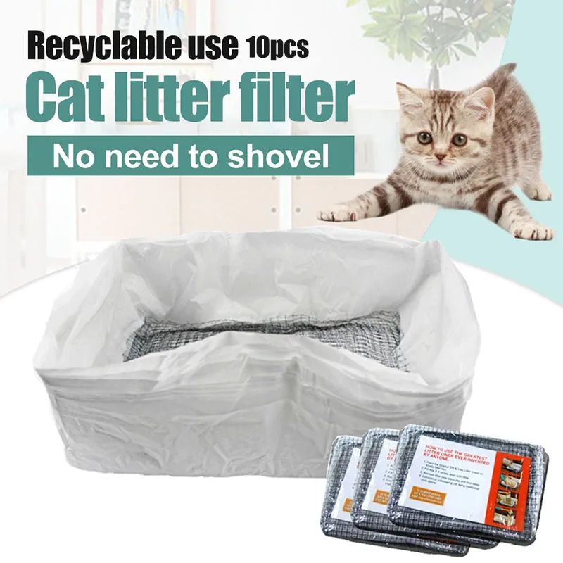 Reusable Cat Feces Filter Net Cats Sifting Litter Tray Liners Elastic Litter Box Liners (10 Pcs) 33036215538