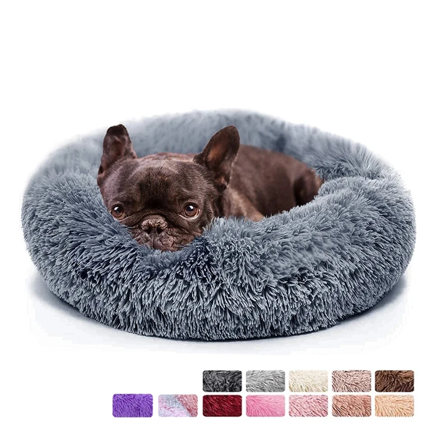 Donut Dog Bed Warm Soft Long Plush Pet Bed for Samll Large Dog House Cat Calming Beds Washable 4000152065351