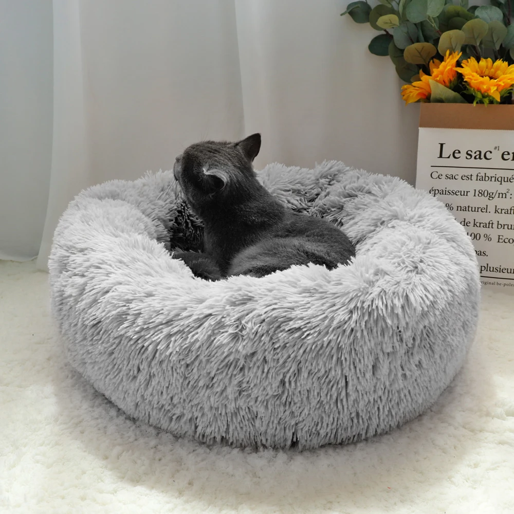 Fluffy Calming Dog Bed Long Plush Donut Pet Bed Hondenmand Round Orthopedic Lounger Sleeping Bag 4000483698603
