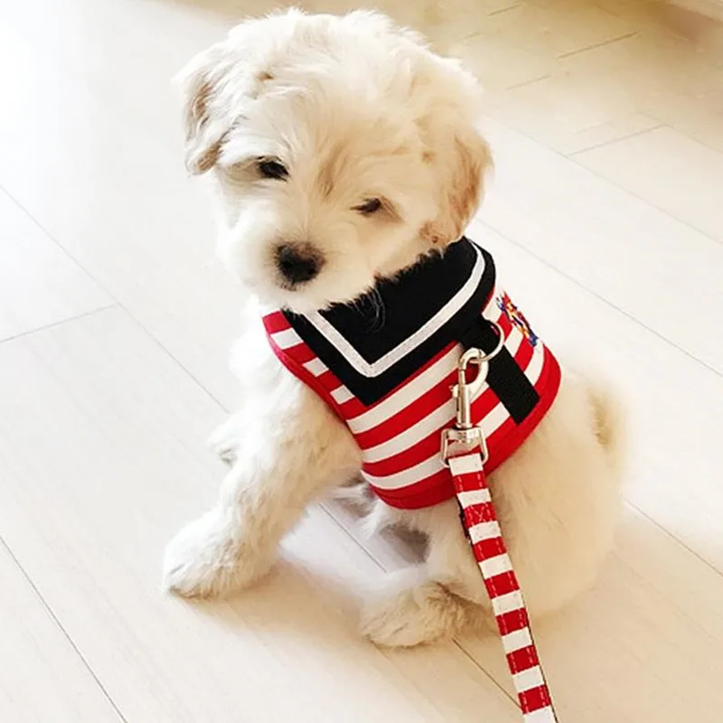 Adjustable Dog Collar Harness Leash Creative Navy Suit Style Chest Strap Secure Traction Rope 4000576172189