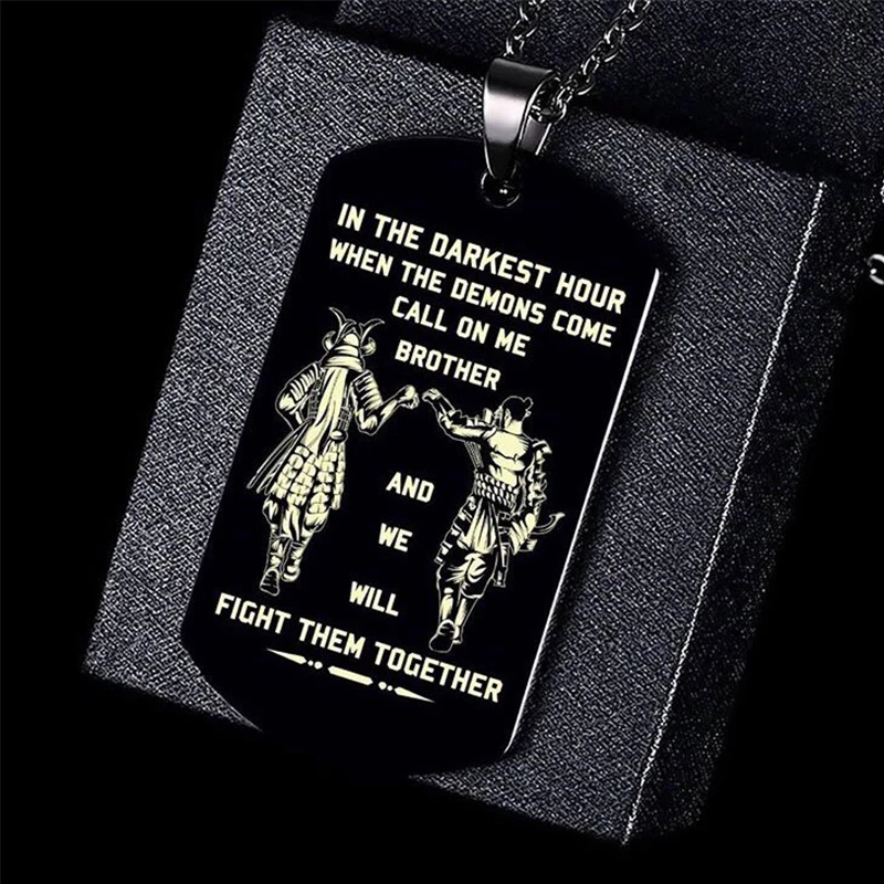 Vnox in the Darkest Hour When Demons Come Brothers Dog Tags for Men Stainless Steel Pendant BFF 4000588943493