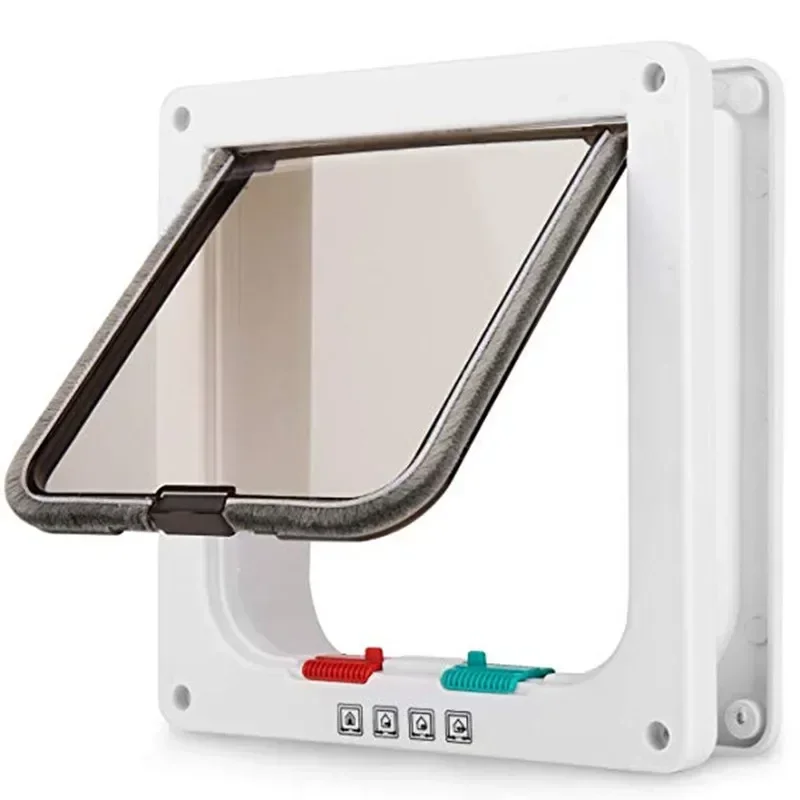 Dog Cat Flap Door with 4 Way Security Lock for Dog Cats Kitten ABS Plastic Small Pet Gate 4000657970367