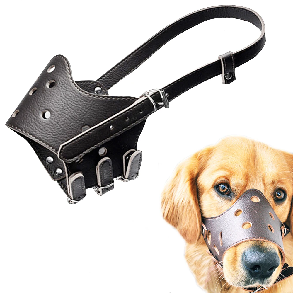 Adjustable Breathable Pet Dog Mask PU Leather Dog Anti Bark Bite Chew Safety for Small Large Dogs 4000714267398