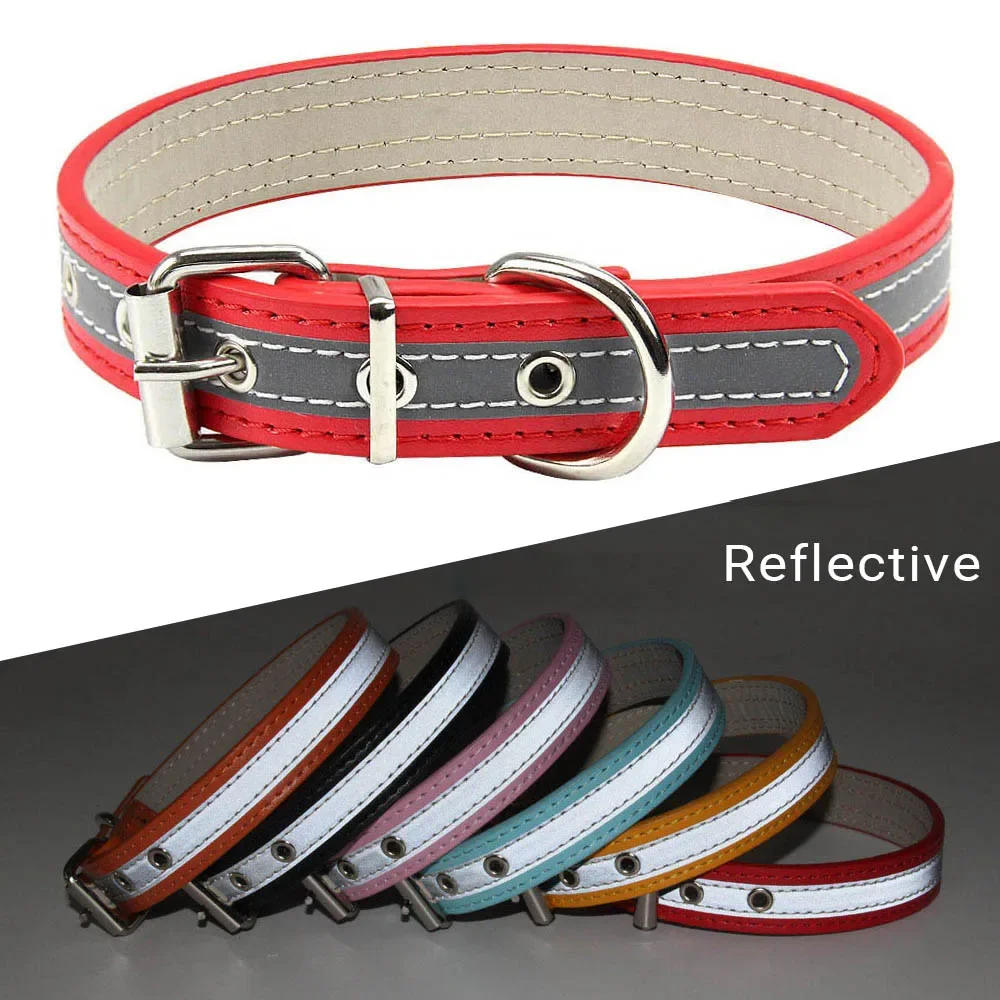 Reflective Leather Dog Collar Safety Puppy Collar for Small Medium Large Dogs Pet Supplies Prevent 4000776607041
